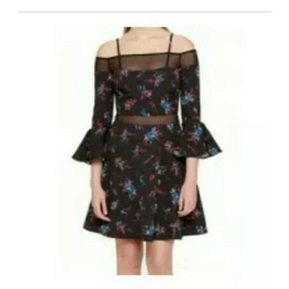 GUESS BLACK FLORAL DRESS WITH SHEER ACCENT SIZE 4 - Picture 1 of 7